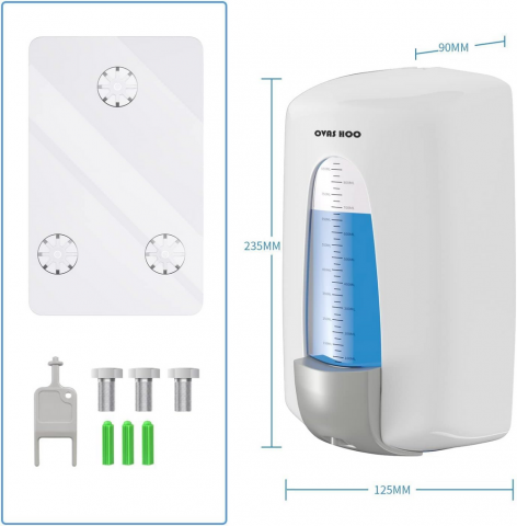 Dozator manual de săpun cu montare pe perete, ABS, alb, OVASHOO, 1000 ML [1]