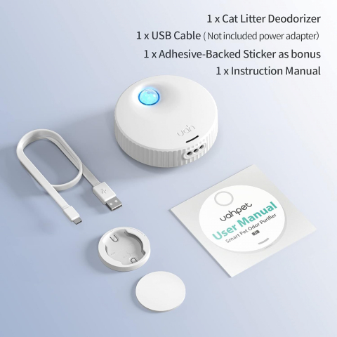 Eliminator de Miros Uahpet pentru Litiera Pisicii, Fără Parfum, Cu Senzor, Reîncărcabil USB, Eficiență 99%, Pentru Baie, Bucătărie, Dulapuri, Zone Mici, Alb [5]