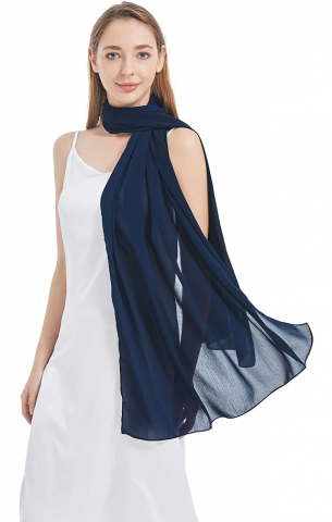 Esarfa eleganta din voal pentru femei, Dresstells, Ideala pentru rochii de seara sau nunti, 190x70 cm, Navy [3]