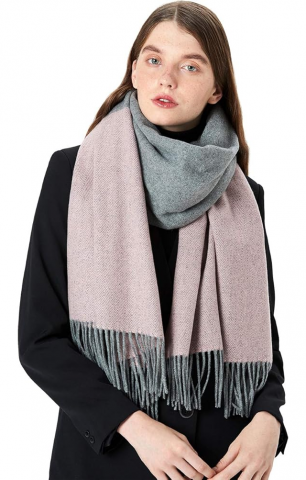 Genți și Accesorii Femei - Esarfa tip pashmina STORY OF SHANGHAI pentru femei, calduroasa, eleganta si versatila, cu franjuri decorative, 194x67 cm, gri/roz