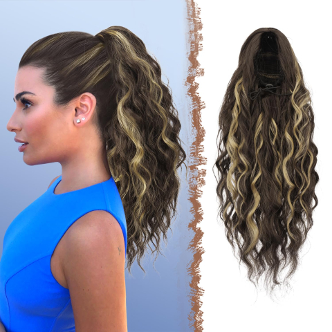 Femei - extensie-coada-de-cal-ondulata-45cm-snur-elastic-clame-pieptene