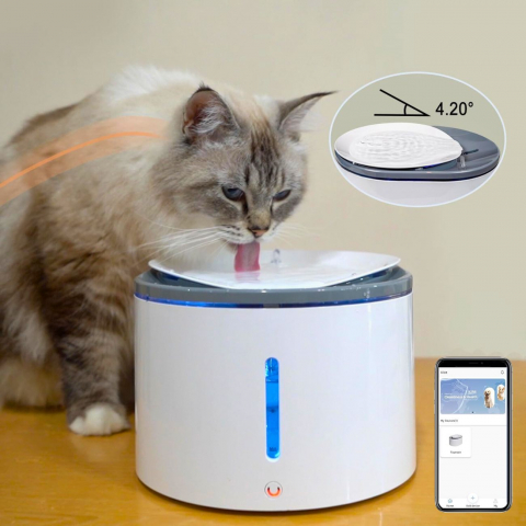 Fantana de Apa pentru Pisici si Caini, Smart, cu Aplicatie de Mobil, cu Filtru Triplu, 2.3 litri, 8DET