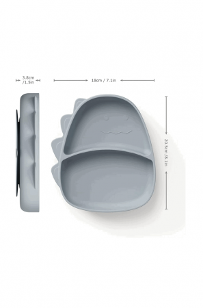 Farfurie din silicon pentru bebelusi Dino, fara BPA certificat LFGB, UneeQbaby, Gri [3]