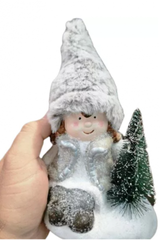 Figurina DreamLed, de Craciun cu Pom si led 15 cm - Fetita