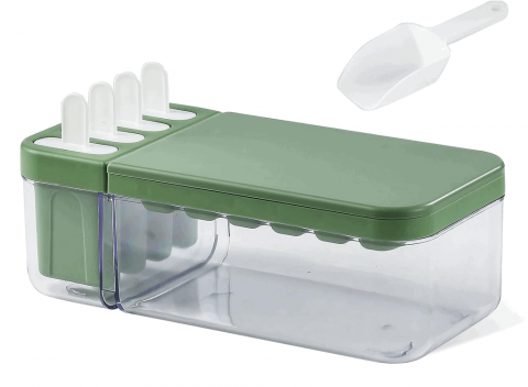 Casă, Grădină & Bricolaj - Forma pentru inghetata cu spatiu pentru cuburi de gheata Glaxcidy, polipropilena, transparent/verde, 26 x 12,5 x 9 cm