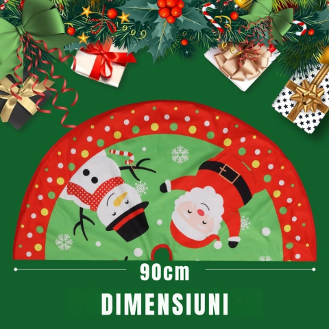 Fusta Brad Craciun, 90 cm, Mos Craciun, Om de Zapada, Urs Polar si Ren [1]