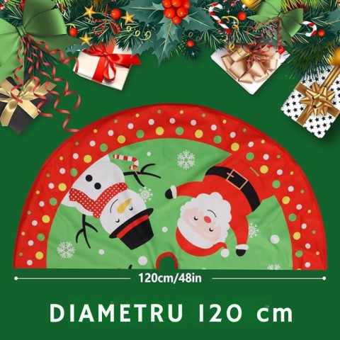 Fusta Brad Craciun, 120 cm, Mos Craciun, Om de Zapada, Urs Polar si Ren [1]