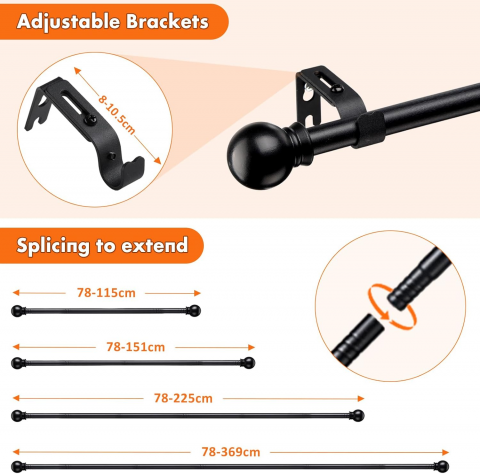 Galerie simpla extensibila pana la 151 cm, metal, diametru 16 mm, negru mat [2]
