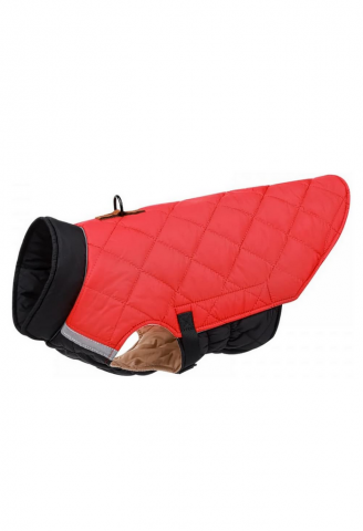 Pet shop - Geaca calduroasa din bumbac pentru caini, ham integrat cu inel D, Rosu