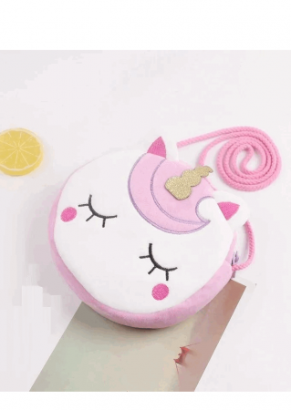 Geanta de umar cu unicorn pentru fetita, 17x17x3.5 cm, Plush, Alb/Mov [1]