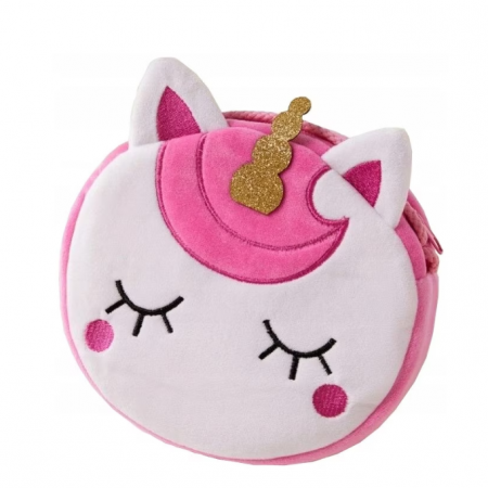 Rechizite, Birotică & Papetărie - Geanta de umar cu unicorn pentru fetita, 17x17x3.5 cm, Plush, Alb/Mov