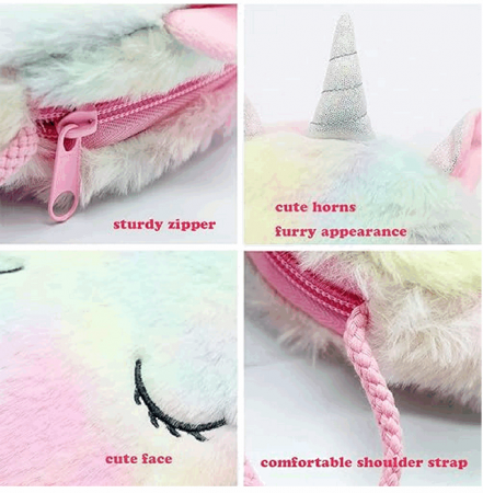 Geanta de umar cu unicorn pentru fetita, 17x17x3.5 cm, Plush, curcubeu [1]