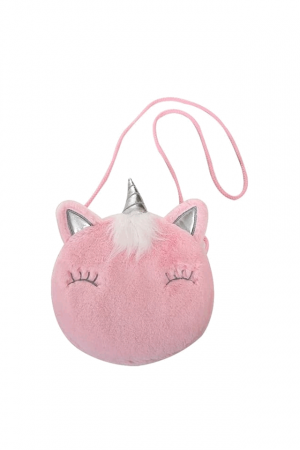 Rechizite, Birotică & Papetărie - Geanta de umar cu unicorn pentru fetita, 17x17x3.5 cm, Plush, Roz deschis