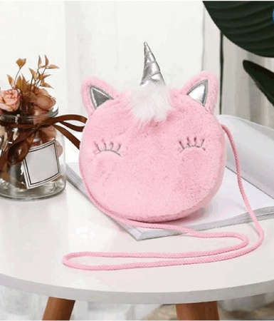 Geanta de umar cu unicorn pentru fetita, 17x17x3.5 cm, Plush, Roz deschis [1]
