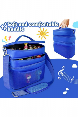 Geanta organizatoare pentru jucarii, cu 3 compartimente, ideala pentru Toniebox, Tigerbox, figurine audio, casti si accesorii, albastru/piele [1]