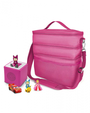 Casă, Grădină & Bricolaj - Geanta organizatoare pentru jucarii, cu 3 compartimente, ideala pentru Toniebox, Tigerbox, figurine audio, casti si accesorii, mov/textil