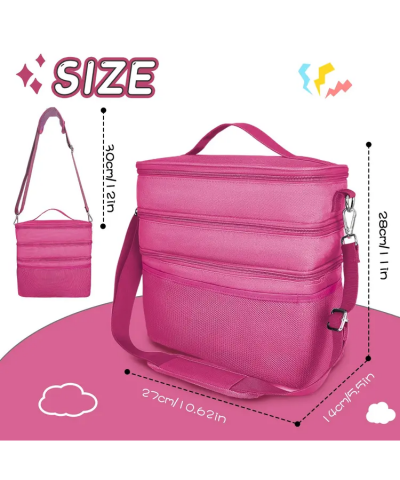 Geanta organizatoare pentru jucarii, cu 3 compartimente, ideala pentru Toniebox, Tigerbox, figurine audio, casti si accesorii, roz/textil [2]