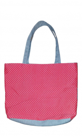 Sport & Travel - Geanta plaja, 40x31 cm, rosu cu buline albe, 100% bumbac