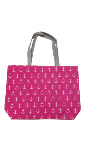 Îmbrăcăminte Femei - Geanta plaja, 42x31 cm, roz cu imprimeu ancore, 100% bumbac