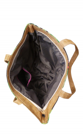 Geanta plaja, 44x35 cm, Imprimeu plante si frunze tropicale, 100% bumbac [1]