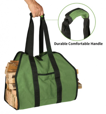 Geantă Suport Lemne de Foc EGrow, Pânză Verde Durabilă, Mânere Confortabile, Capacitate Mare 99x45.7 cm, Ideală pentru Șemineu, Camping sau Grădină [3]