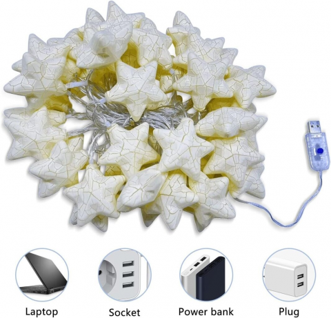 Ghirlanda luminoasa decorativa LED, lungime 6 m, 20 becuri, luminite stele cu telecomanda, galben [3]