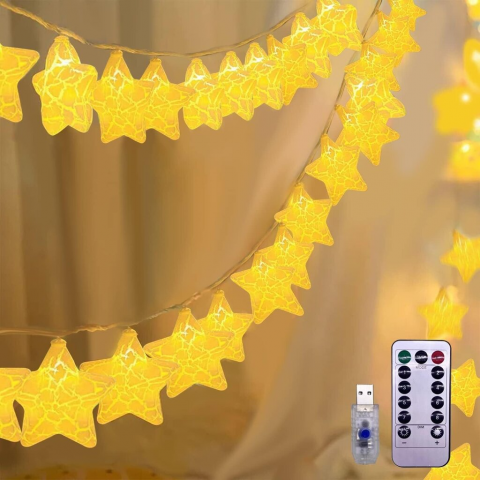 Ghirlanda luminoasa decorativa LED, lungime 6 m, 20 becuri, luminite stele cu telecomanda, galben [4]