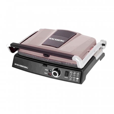 Electrocasnice - Grill electric Hausberg HB633GO, 2000-2200 W, placi antiaderente, suprafata de gatire 30x24.5 cm, termostat, Rose Gold
