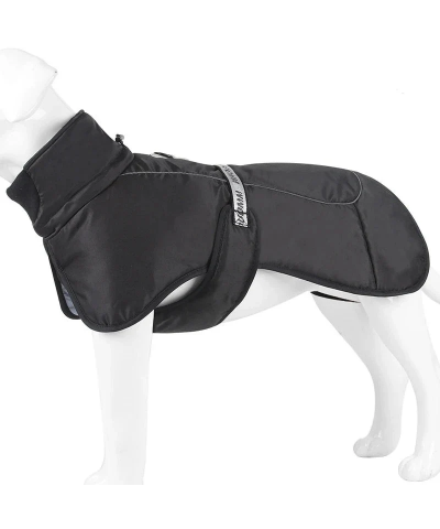 Haina de Iarna Impermeabila pentru caini, cu guler inalt si Protectie Abdominala, TONYFY, Negru, Marime 2XL [3]