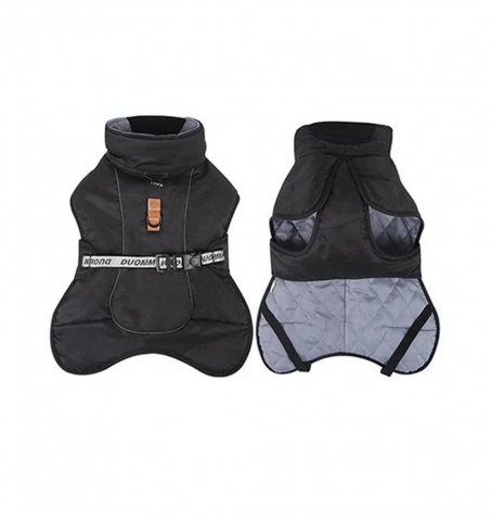 Haina de Iarna Impermeabila pentru caini, cu guler inalt si Protectie Abdominala, TONYFY, Negru, Marime 2XL [2]