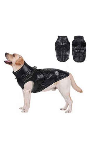 Pet shop - Haina de Iarna pentru Caini cu Ham, Calduroasa, Impermeabila și Rezistenta la Vant, Reflectorizanta, cu Fermoar și Inel D, TONYFY, Negru,