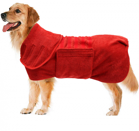 Pet shop - Halat de baie pentru caini, prosop super absorbant pentru uscare rapida dupa baie, dus sau inot, Morezi, Rosu, M