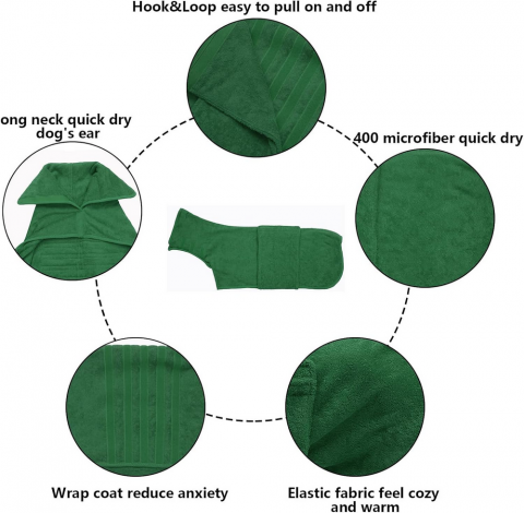 Halat de baie pentru caini, prosop super absorbant pentru uscare rapida dupa baie, dus sau inot, Morezi, verde, 2XL [2]