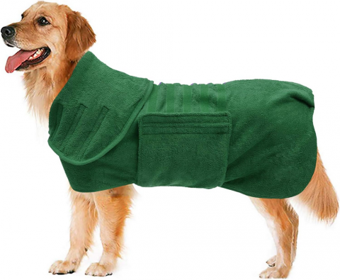 Pet shop - Halat de baie pentru caini, prosop super absorbant pentru uscare rapida dupa baie, dus sau inot, Morezi, verde, 2XL