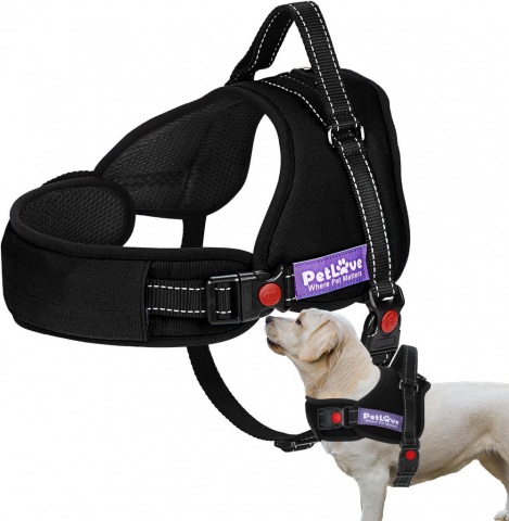 Pet shop - Ham pentru Caini, Reglabil, Captusit, Anti-Tractare, PetLove, Negru, Marimea XL