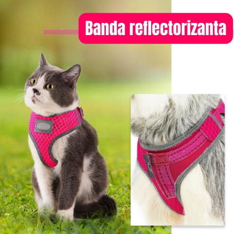 Ham Tip Vesta pentru Pisici si Caini mici, Material Subtire, Respirabil si Moale, Ideal pentru Vara si Canicula, Reflectorizant, Ajustabil, Marime XXS, Roz Neon [3]