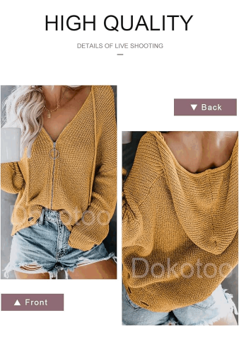 Hanorac tricotat cu mânecă lungă, Dokotoo, galben, marime L [2]