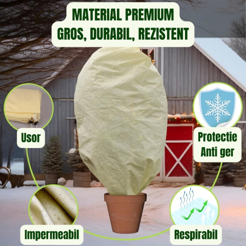 Husa Anti-inghet, 210x180cm, Palmieri si Maslini, Foarte Groasa, cu Fermoar si Snur, Bej, Protectie Anti ger, Respirabila, Permite lumina sa treaca, Reutilizabila [4]
