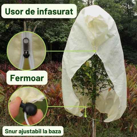 Husa Anti-inghet, 210x180cm, Palmieri si Maslini, Foarte Groasa, cu Fermoar si Snur, Bej, Protectie Anti ger, Respirabila, Permite lumina sa treaca, Reutilizabila [3]