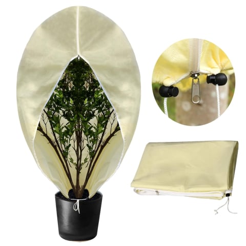 Grădină & Bricolaj - Husa Anti-inghet, 180x120cm, Palmieri si Maslini, Foarte Groasa, cu Fermoar si Snur, Bej, Protectie Anti ger, Respirabila, Permite lumina sa treaca, Reutilizabila