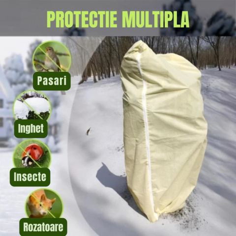 Husa Anti-inghet, 180x120cm, Palmieri si Maslini, Foarte Groasa, cu Fermoar si Snur, Bej, Protectie Anti ger, Respirabila, Permite lumina sa treaca, Reutilizabila [2]