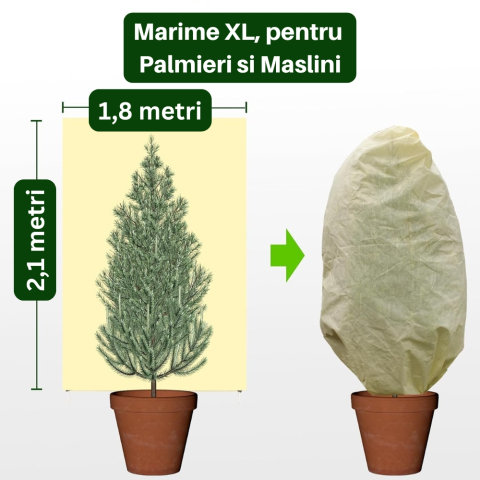 Husa Anti-inghet, 210x180cm, Palmieri si Maslini, Foarte Groasa, cu Fermoar si Snur, Bej, Protectie Anti ger, Respirabila, Permite lumina sa treaca, Reutilizabila [1]