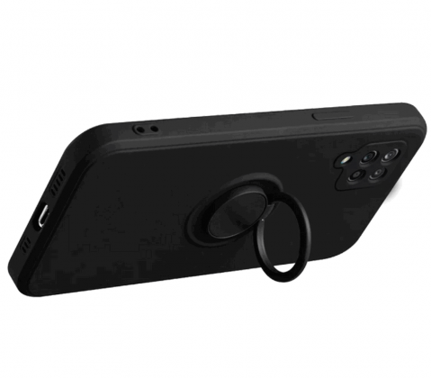 Husă BESINPO cu Inel pentru Samsung Galaxy A12, Protecție 360° Ajustabilă cu Suport Magnetic și Șnur, Negru [1]