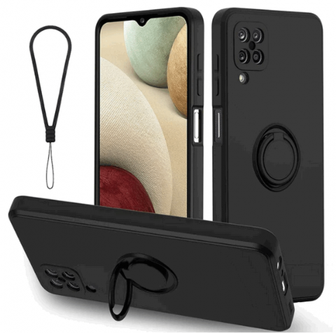 Huse telefoane - Husă BESINPO cu Inel pentru Samsung Galaxy A12, Protecție 360° Ajustabilă cu Suport Magnetic și Șnur, Negru