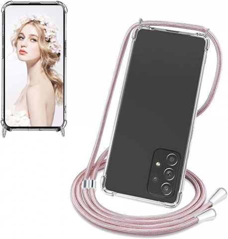 Huse, Folii & Accesorii Telefoane - Husă CaseLover pentru Samsung Galaxy A52 5G, Transparentă, cu Șnur Reglabil, Rose Gold