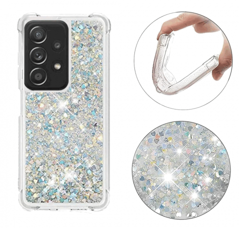 Husă compatibilă cu Samsung Galaxy A32 5G, HOUSON, transparentă din silicon cu nisip lichid sclipitor, argintiu [2]