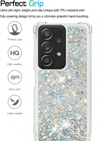 Husă compatibilă cu Samsung Galaxy A32 5G, HOUSON, transparentă din silicon cu nisip lichid sclipitor, argintiu [3]