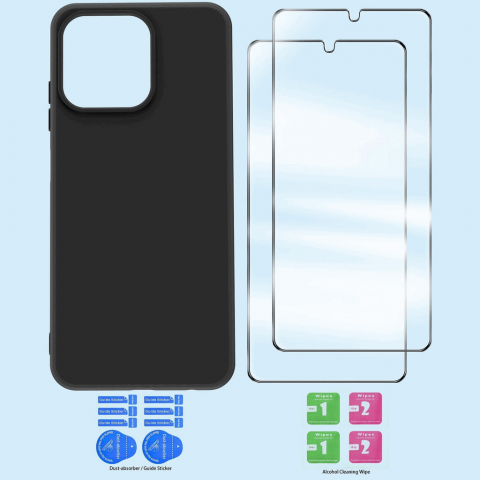 Husa compatibila cu Ulefone Note 16 Pro, cu snur detasabil, 2 sticle de protectie, Rezistenta la lovituri si zgaraieturi, Antisoc, Silicon TPU, Negru [1]