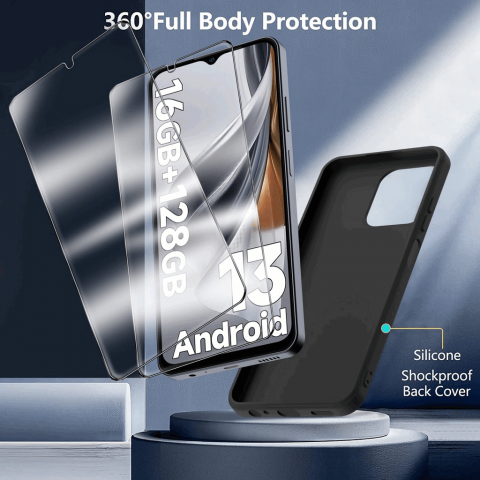 Husa compatibila cu Ulefone Note 16 Pro, cu snur detasabil, 2 sticle de protectie, Rezistenta la lovituri si zgaraieturi, Antisoc, Silicon TPU, Negru [2]