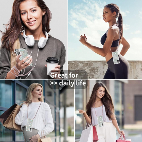 Husa cu lichid si sclipici 3D, Mkej, cu snur, pentru Samsung Galaxy A33 5G, Roz Auriu [6]